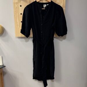 Serra Elegant Black Midi Dress with Tie Waist